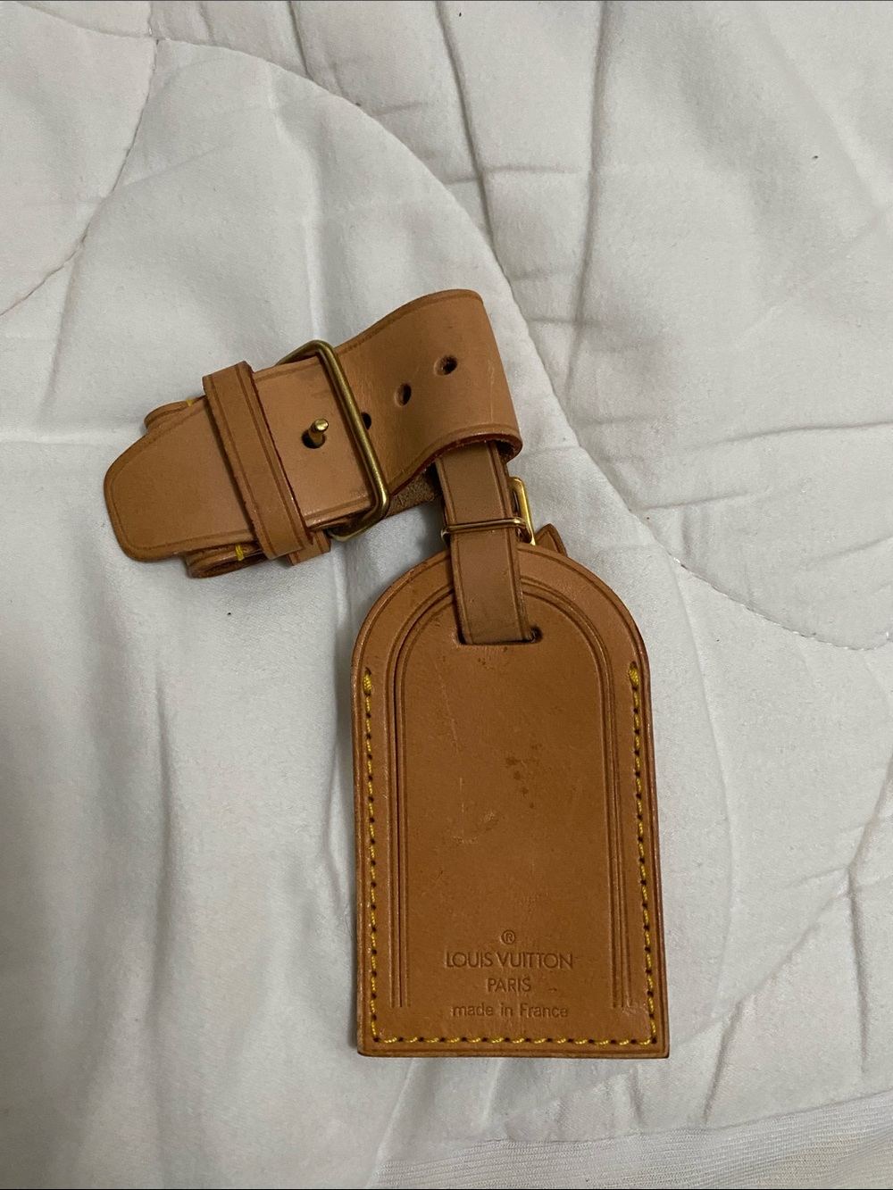 Louis Vuitton Brown Leather Luggage Tag with Gold Hardware